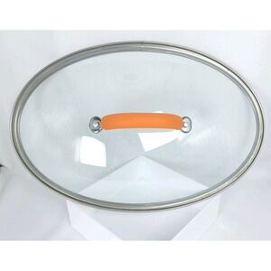 Rachael Ray Tempered Glass Replacement Lid Oval 8 3/8"x13" Orange Handle